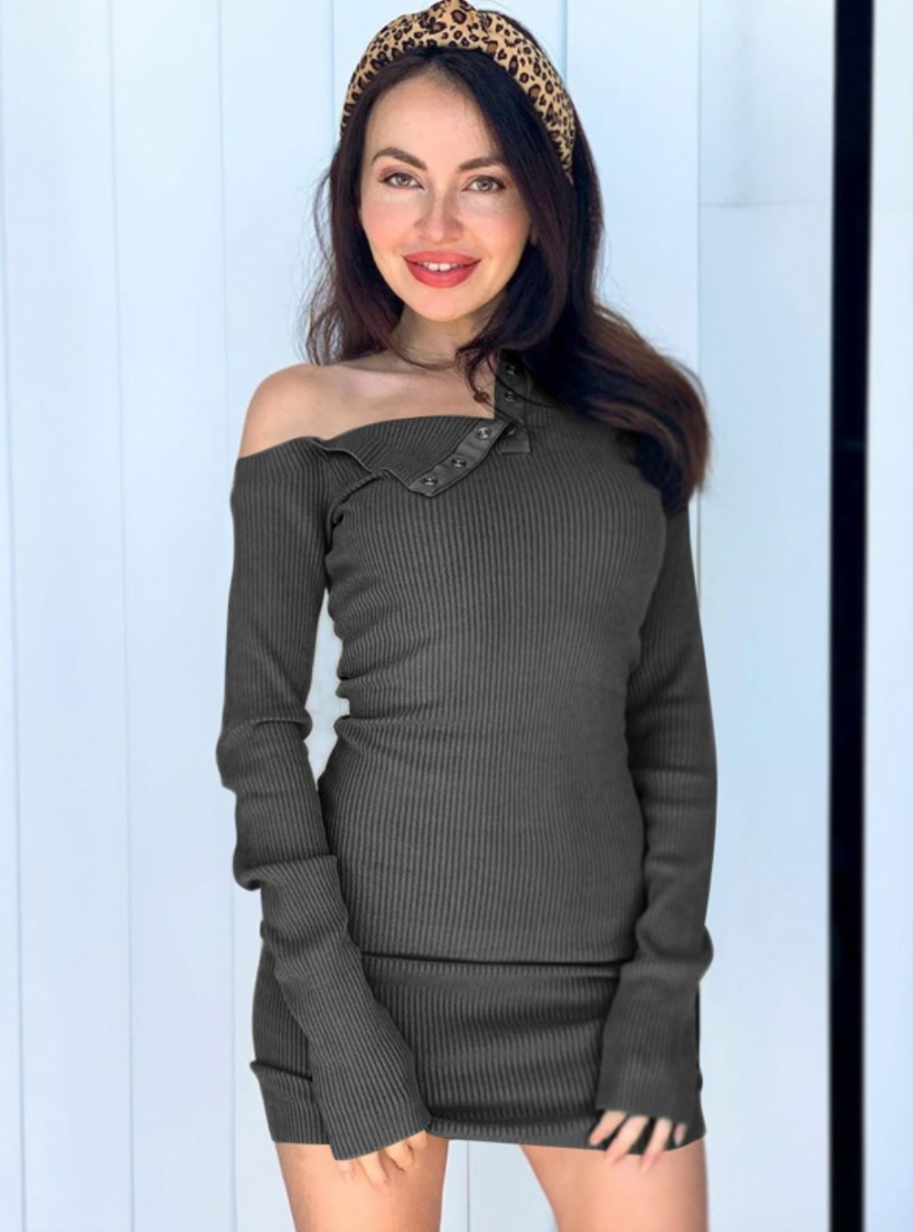 Long Sleeve Plain Knitted Mini Dress