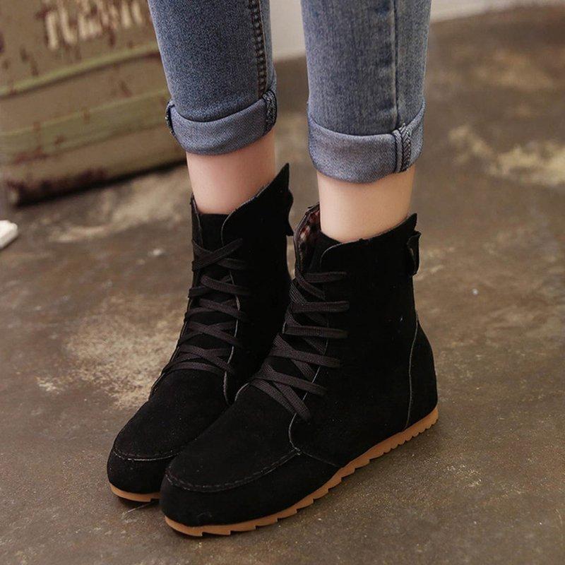 Round Toe Women Ankle Lace-Up Boots
