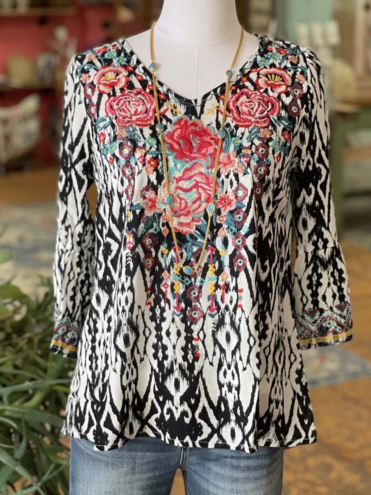 Printed Short Sleeve Floral Boho Shirts & Tops