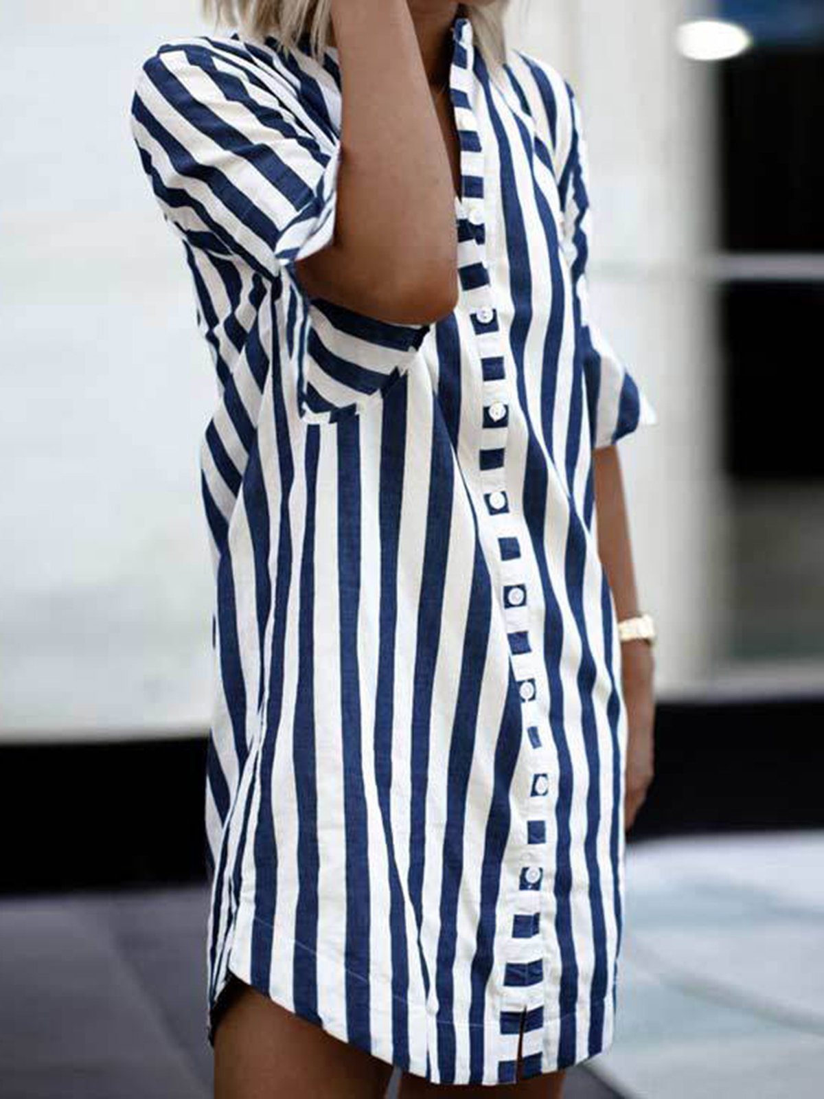 Striped Crew Neck Bell Sleeve Shirt