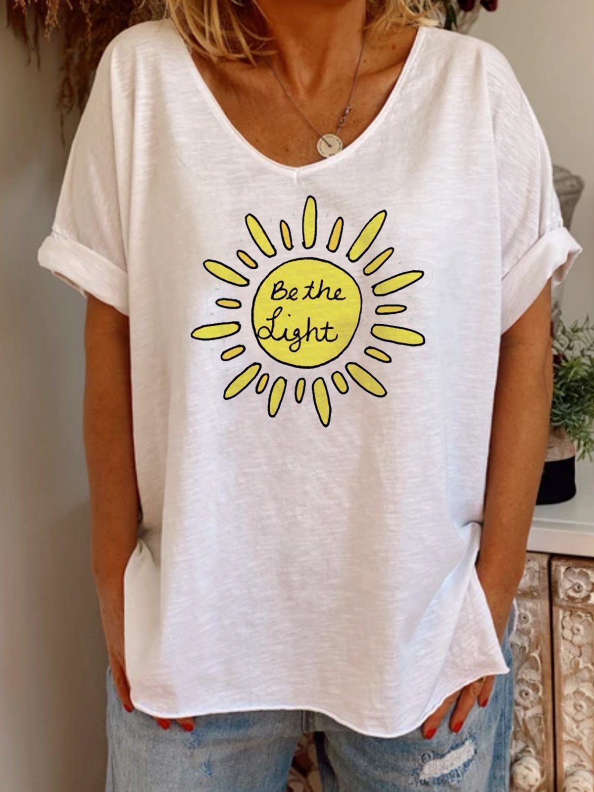 Summer loose European and American short-sleeved casual printed T-shirt