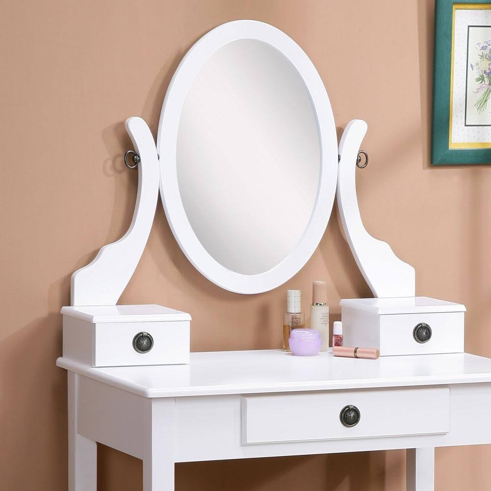 Roundhill Furniture Moniya Wood Vanity Table and Stool Set, Pink