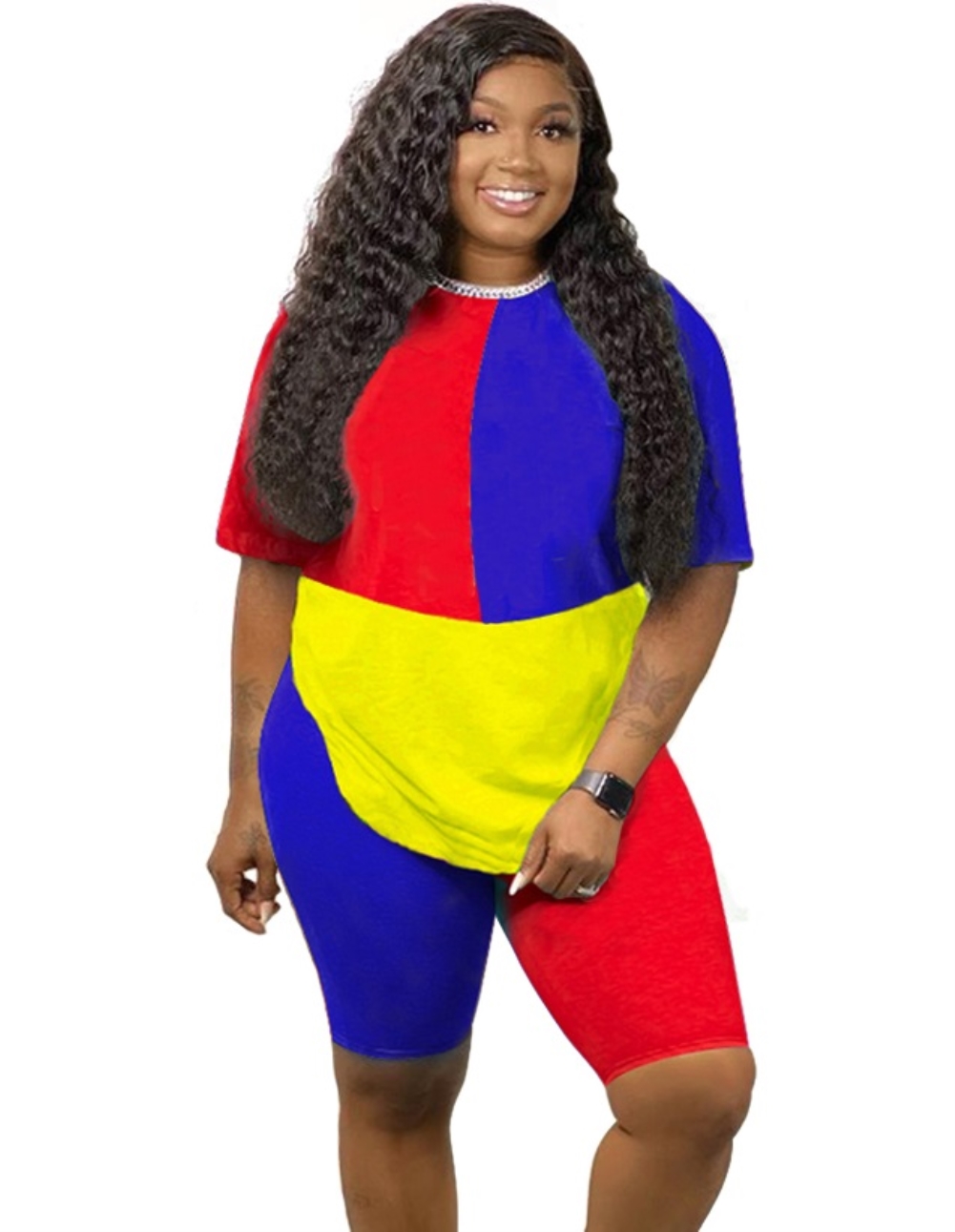 Casual Contrast Two Piece Shorts Set