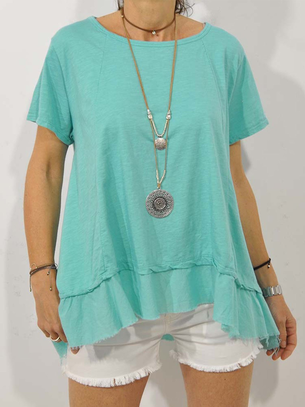 Plus Size Casual Round Neck Short Sleeve Solid Tops