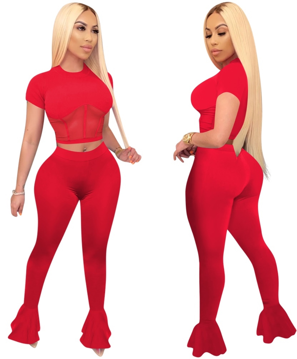 Summer Sexy Tight Crop Top and Flare Leggings