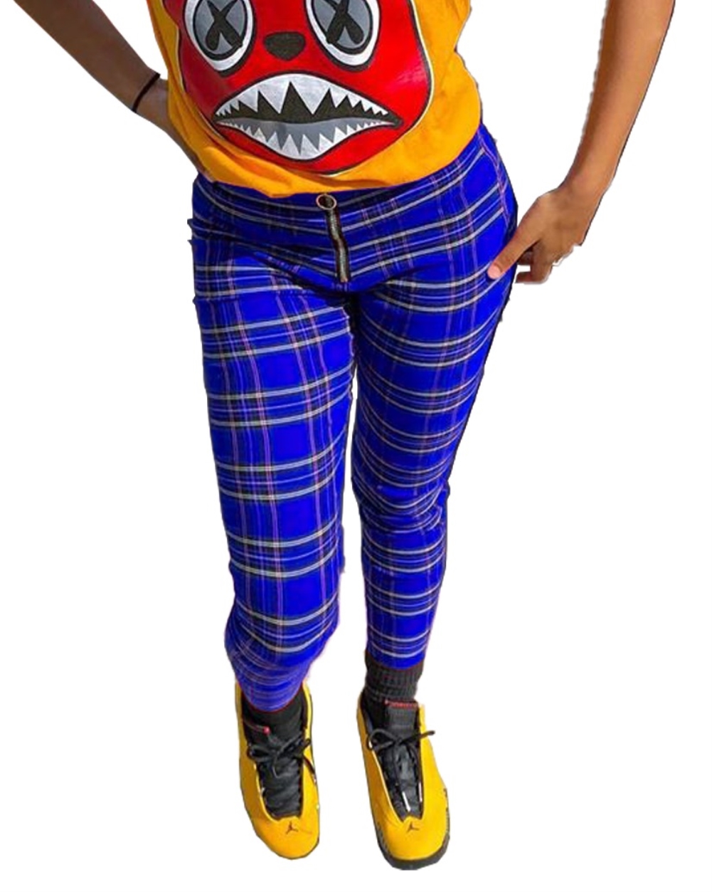 Casual African Plaid Zipper Trousers