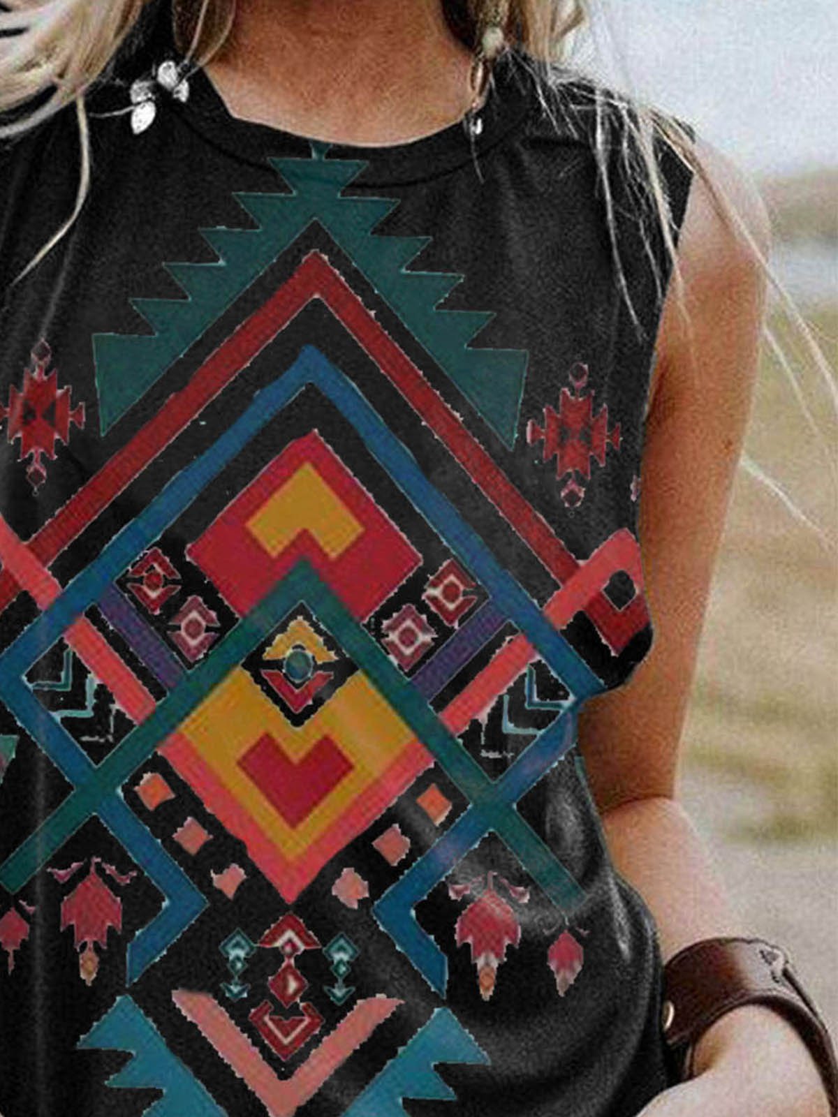 Printed Geometric Cold Shoulder Shirts & Tops