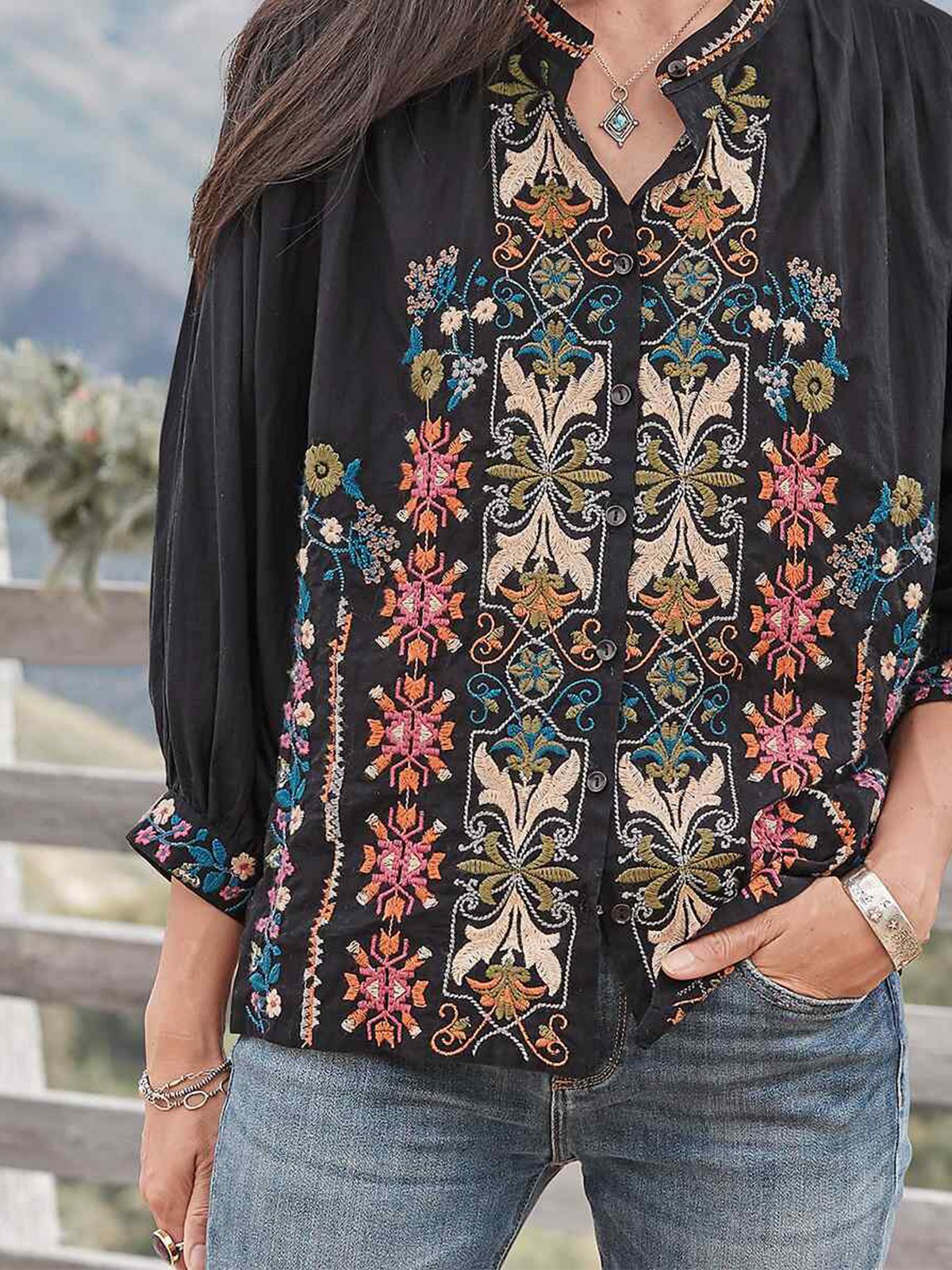 Casual V Neck Shift 3/4 Sleeve Shirts & Tops