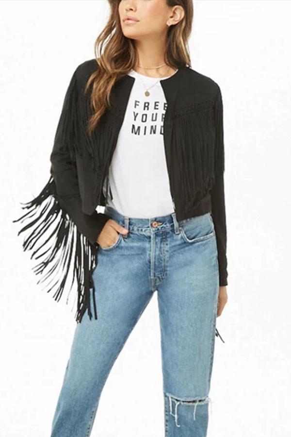 Fashionable Tassel Pure Color Short Coat