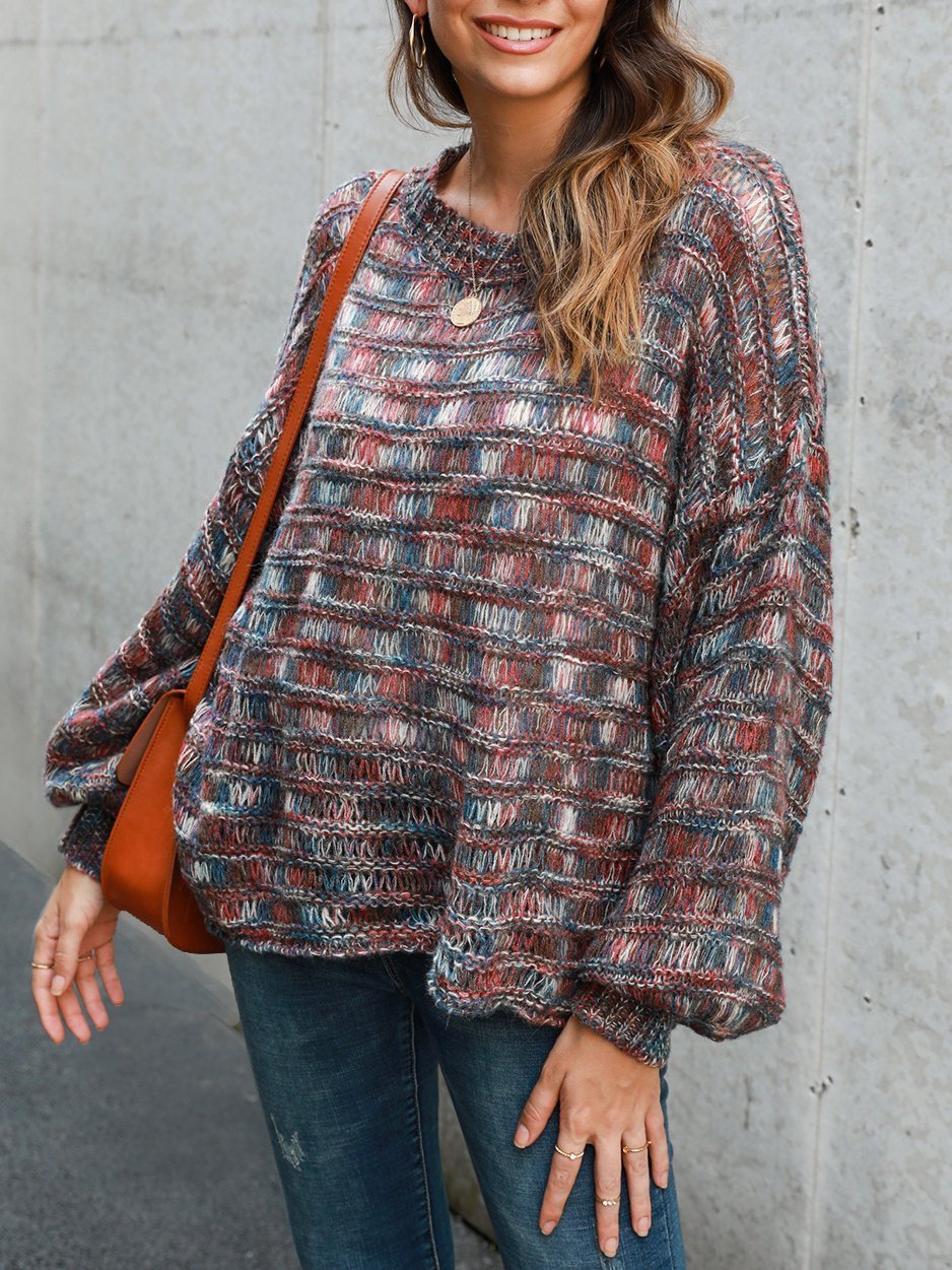 Sweet Long Sleeve Ombre/tie-Dye Shift Sweater