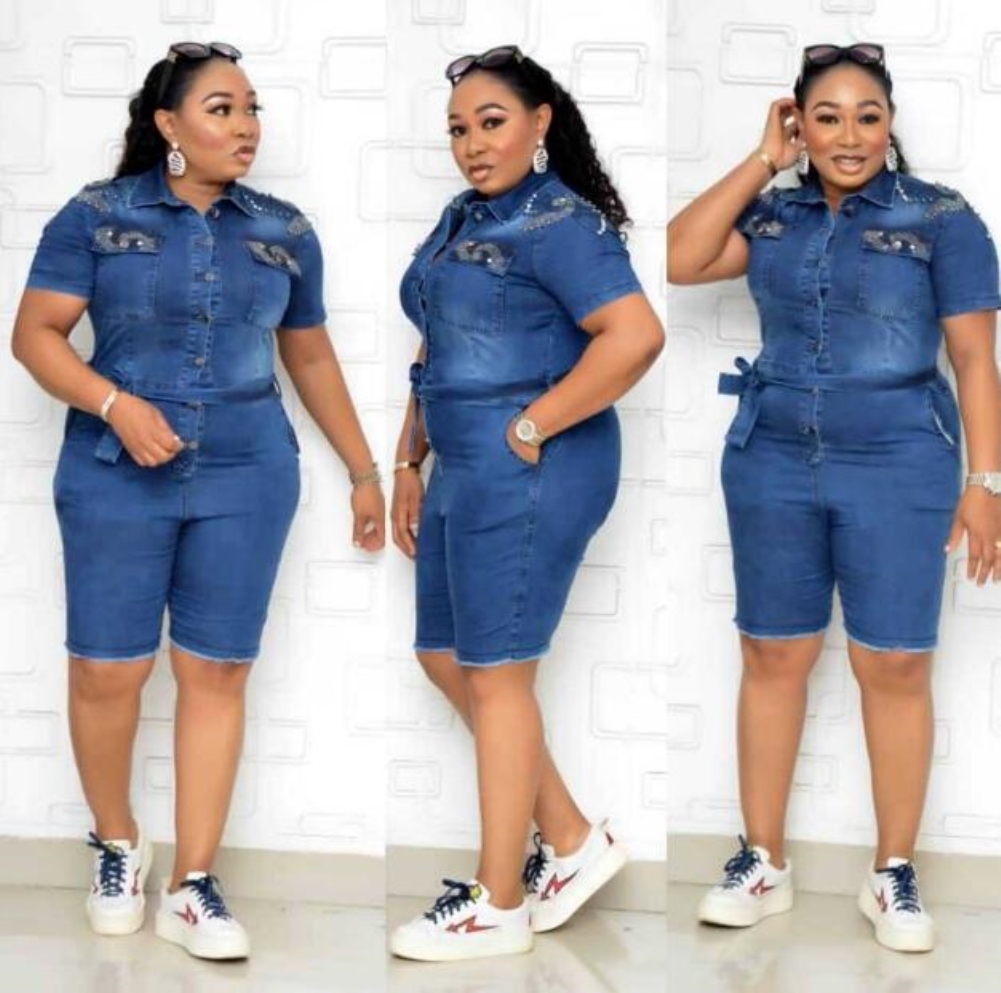 Plus Size African Blue Denim Rompers