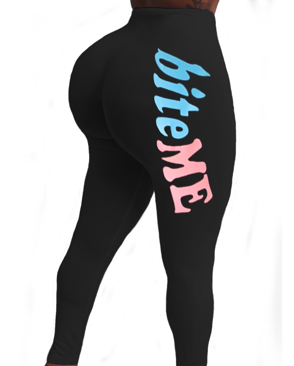 Sports Fitness Print Black High Waist Leggings