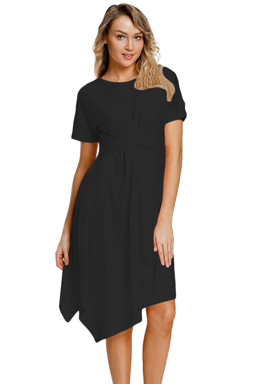 Black Twist Front Jersey Midi Dress