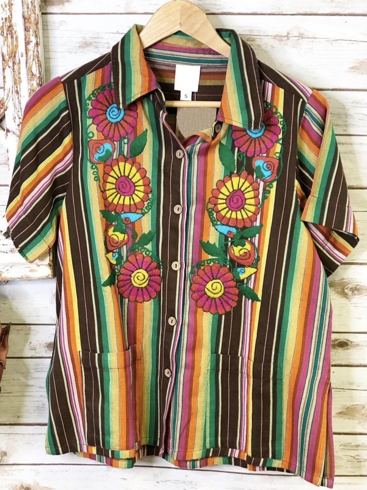 Shift Abstract Floral-Print Shirt Collar Short Sleeve Shirts & Tops