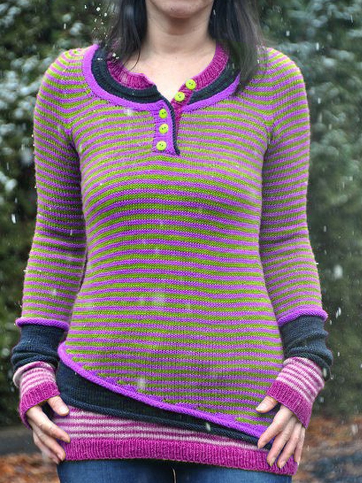 Green Crew Neck Wool Blend Long Sleeve Sweaters