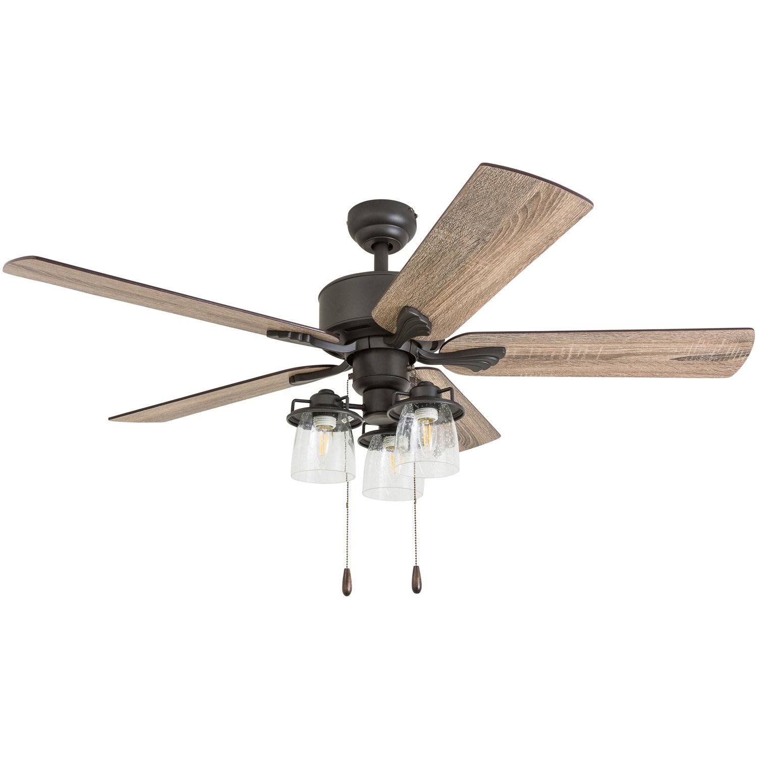 Prominence Home 50566-35 River Run Farmhouse 52-Inch Aged Bronze Indoor Ceiling Fan, Multi-Arm LED 3