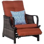 Outsunny Adjustable Patio Rattan Leisure Chair, Outdoor Relax PE Rattan Recline Lounge Furniture, w/Cushion & Armrest for Backyard, Garden, Patio, Red