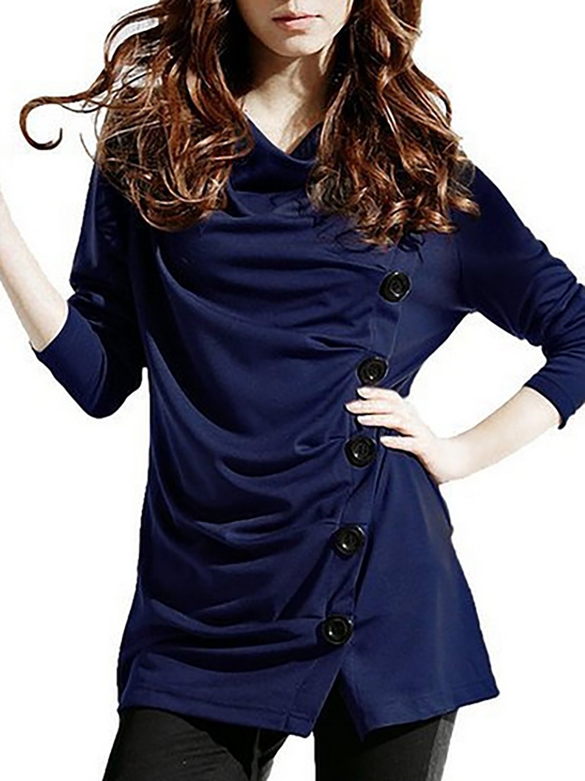 Cowl Neck Polyester Basic T-Shirt