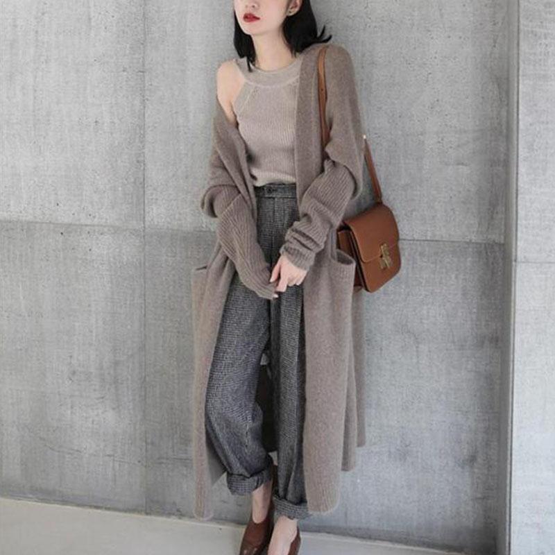 Pure Color Long And Loose Sweaters Coats