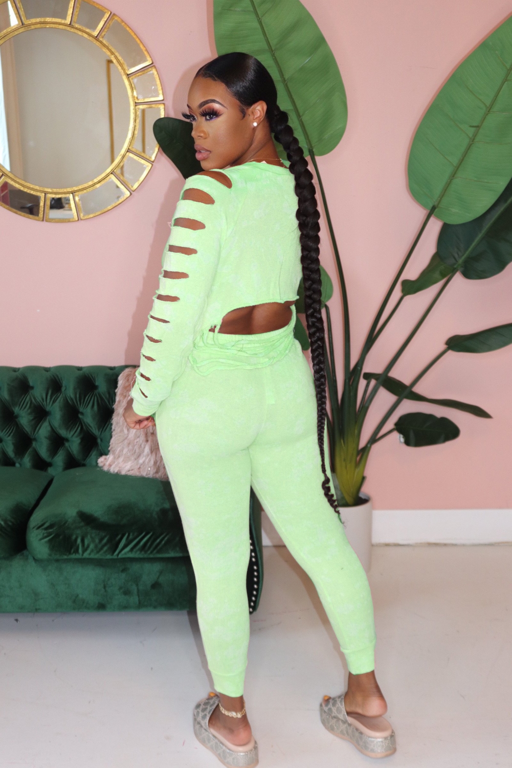 Tie Dye Two Piece Matching Ripped Pants Set