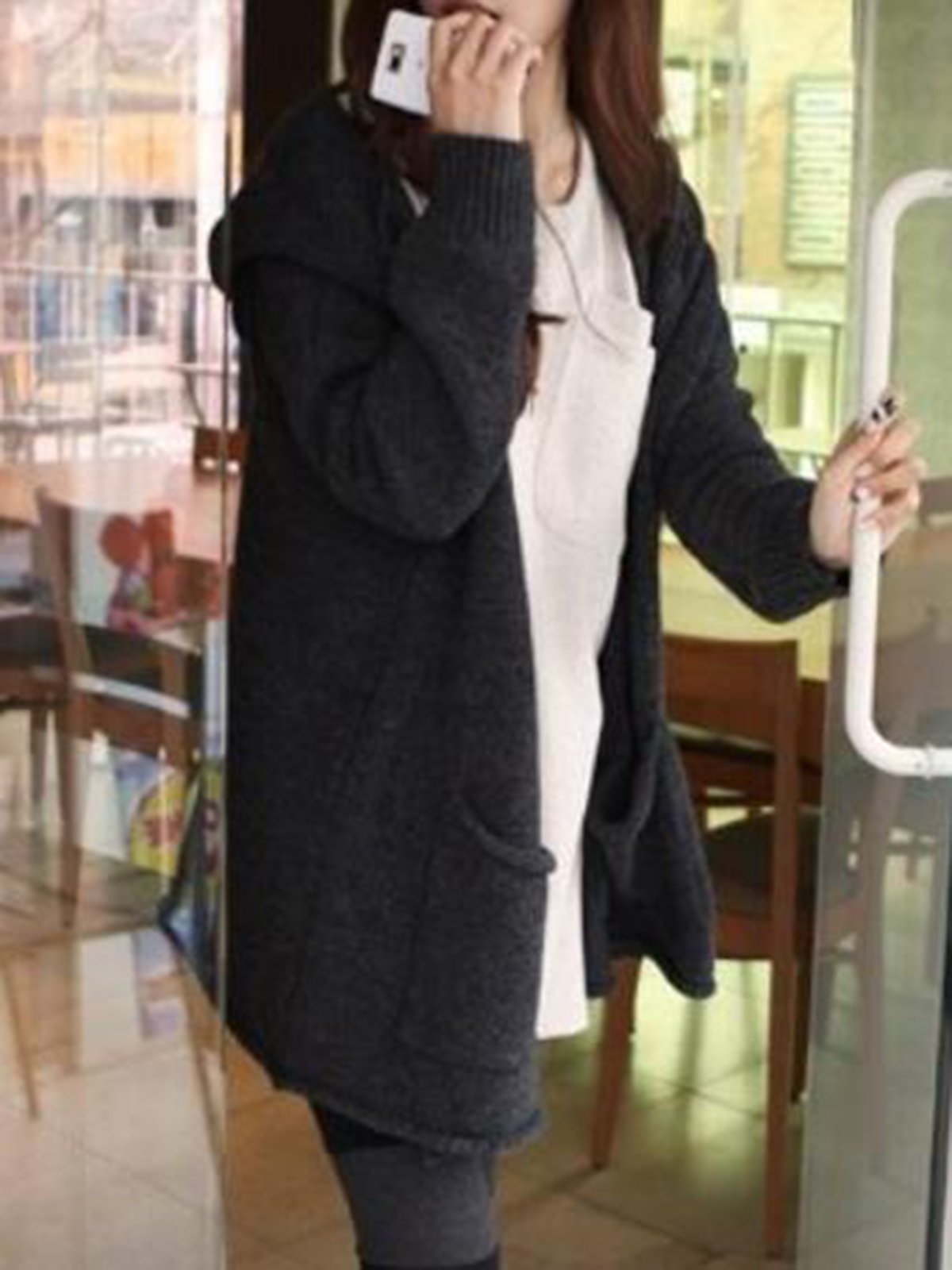 Knitted Casual Pockets Cardigan