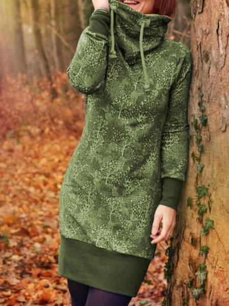 Blue Casual Floral Long Sleeve Dresses