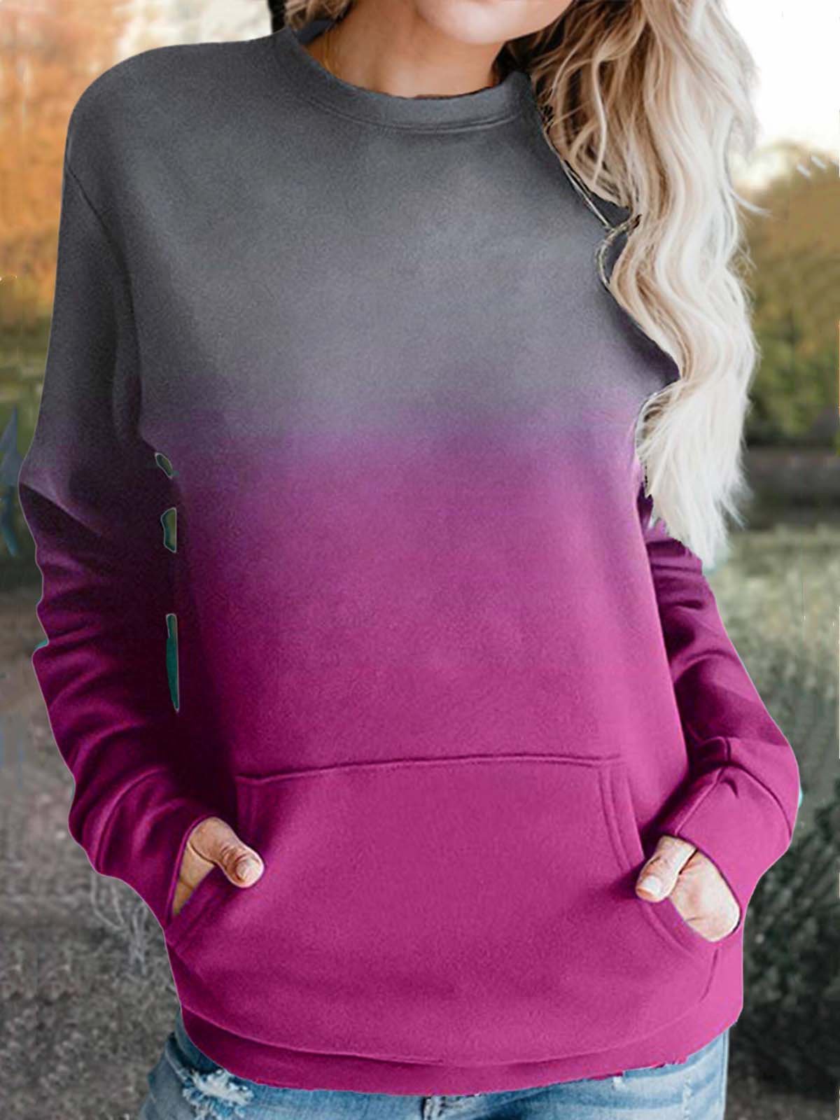 Casual Printed Long Sleeve Crew Neck Poskts T-shirt