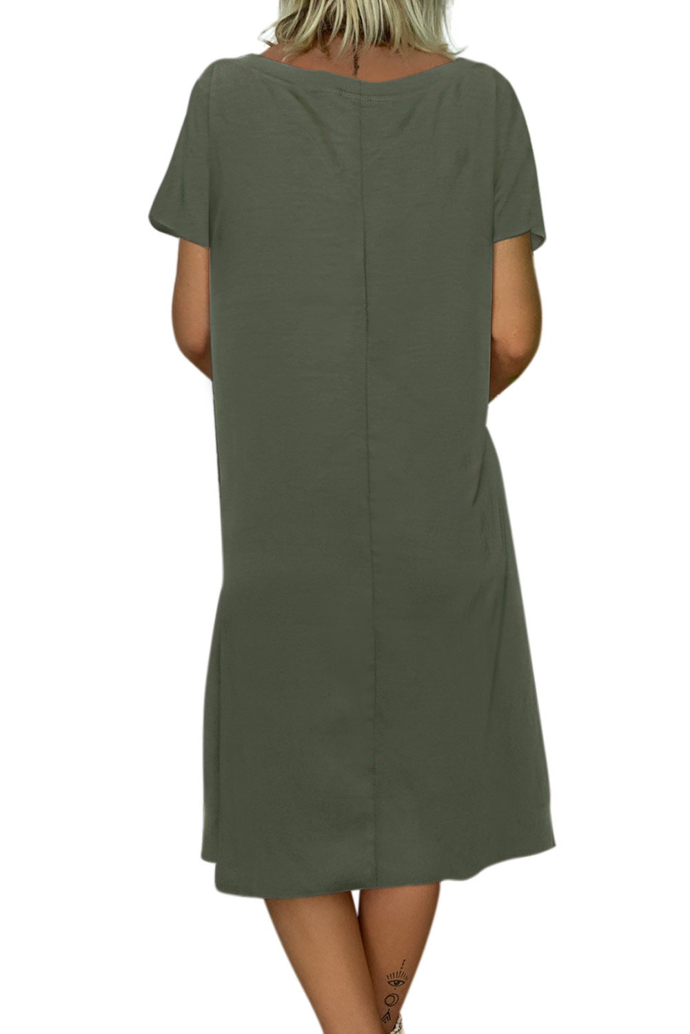 0708 Multi Size Green Summer Tribal Print V-Neck Shift Casual Dress