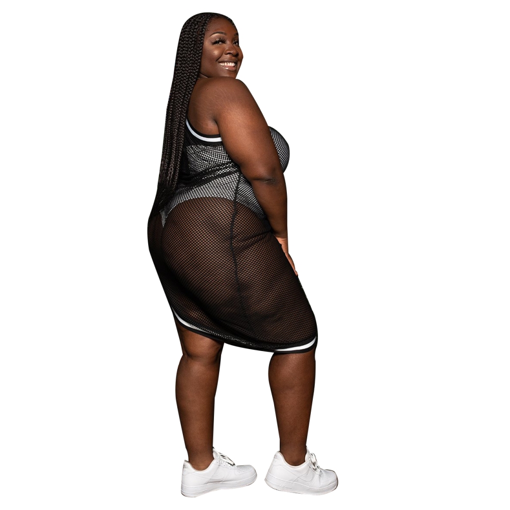 Plus Size Two Piece One Shoulder Mesh Club Dress