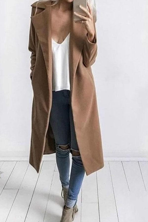 Fold-Over Collar  Snap Front  Plain Coats