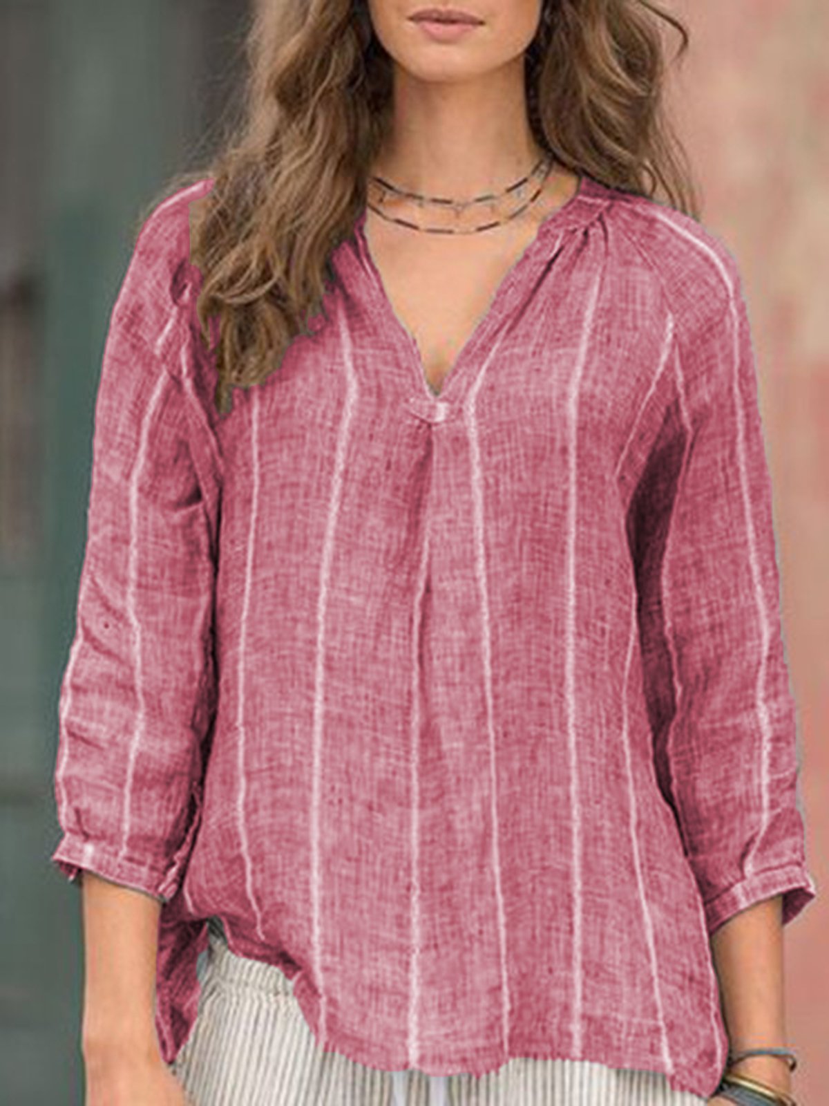 Light Gray Cotton-Blend Casual Shirts & Tops