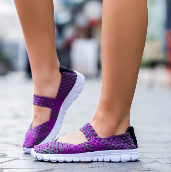 Multicolor Blocks Hand-knitted Shoes Elastic Band Daily Flat Heel Loafers