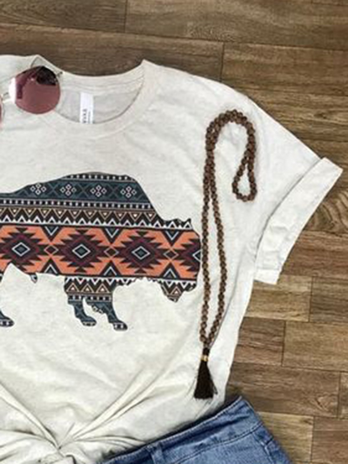 White Jersey Printed Crew Neck Casual Shirts & Tops