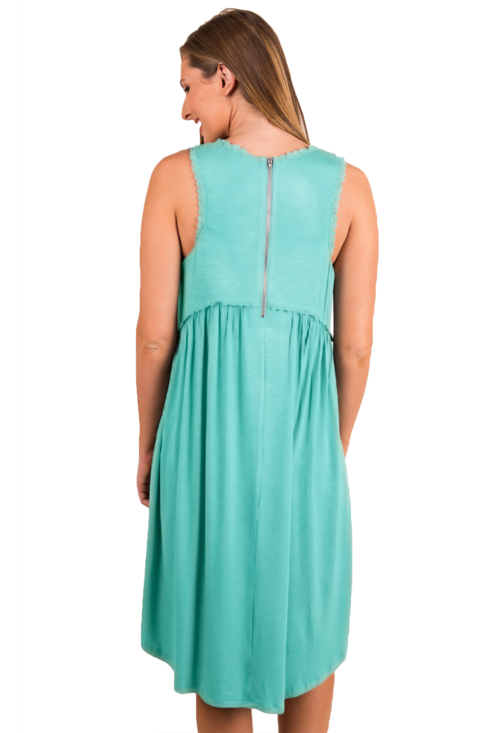 Sage Green Tank Top Bodice Ruched Detail Swing Dress