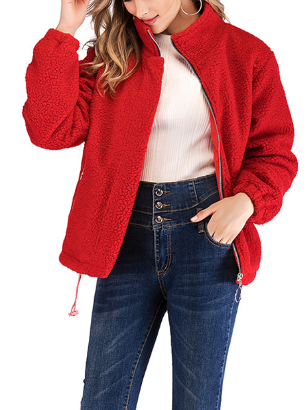 Solid Zipper Paneled Cotton Long Sleeve Coat