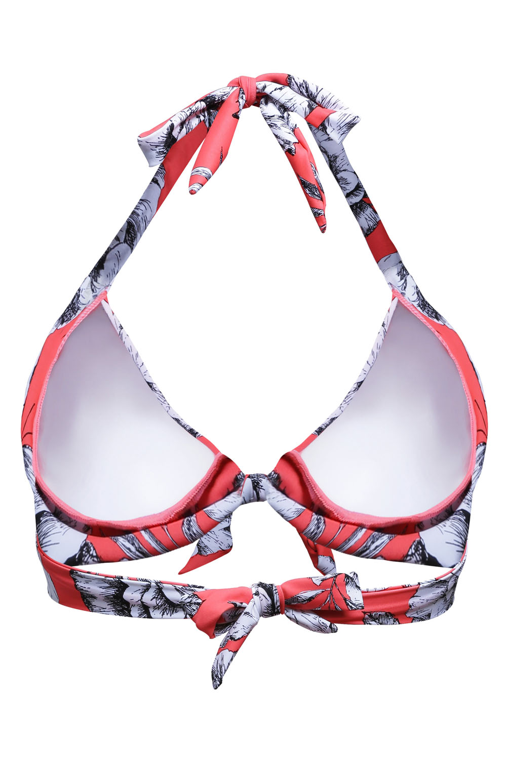 Floral Print Reddish Retro Tie Front Bikini Top