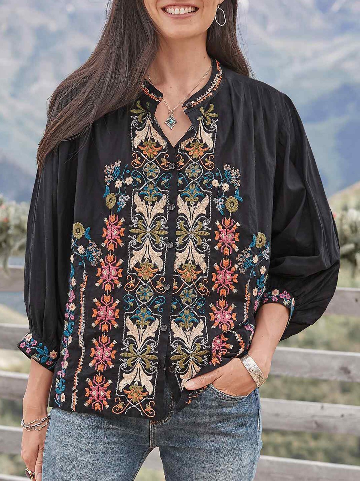 Casual V Neck Shift 3/4 Sleeve Shirts & Tops