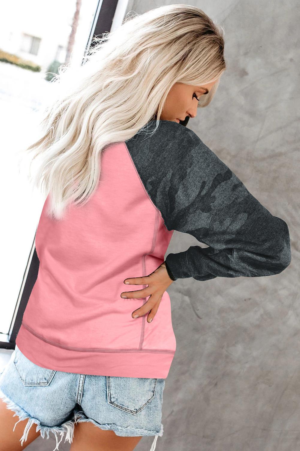 Pink Crewneck Camo Print Long Sleeve Sweatshirts