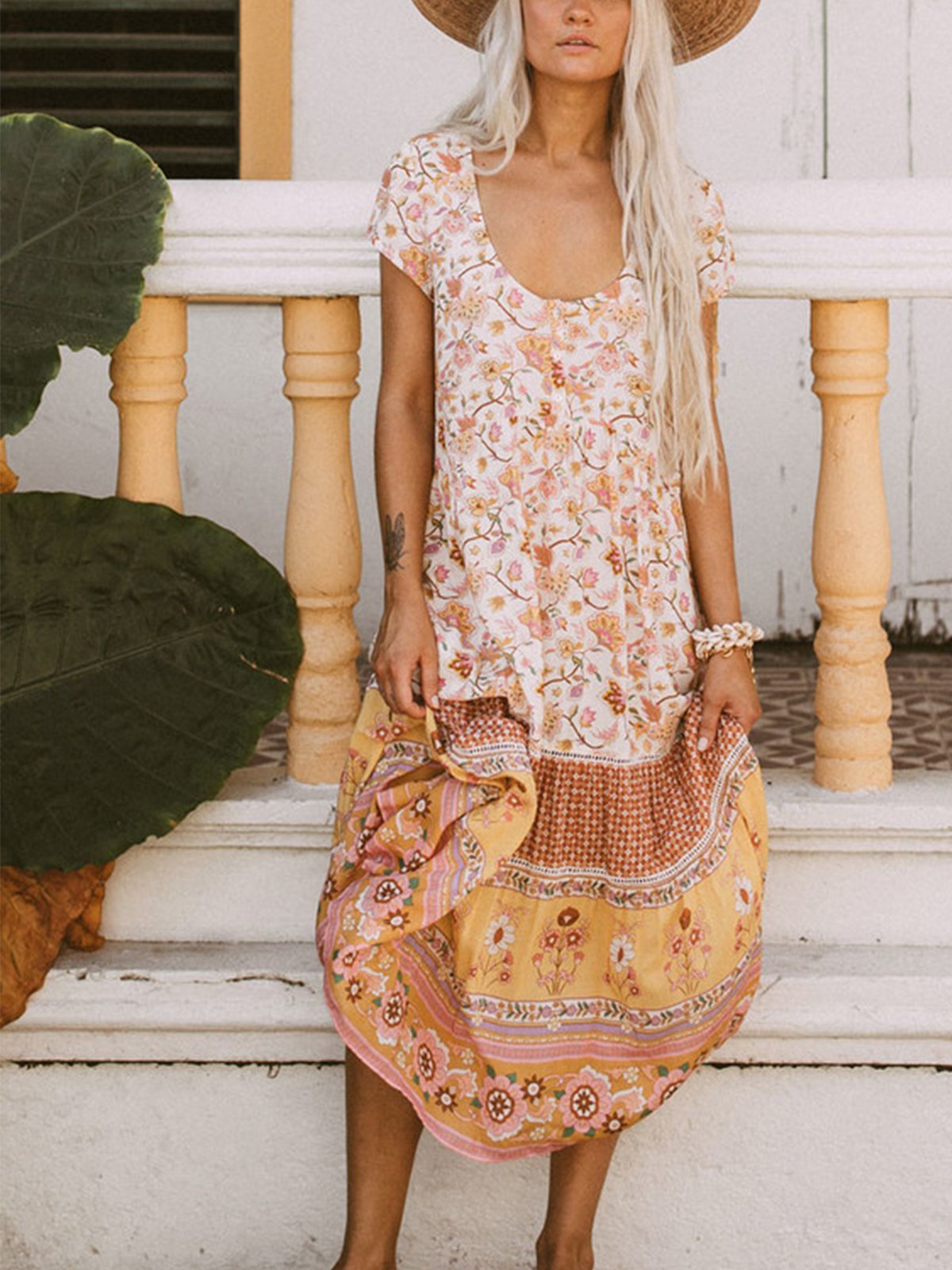 Flower Vintage Shift Polyester Fibre Dresses