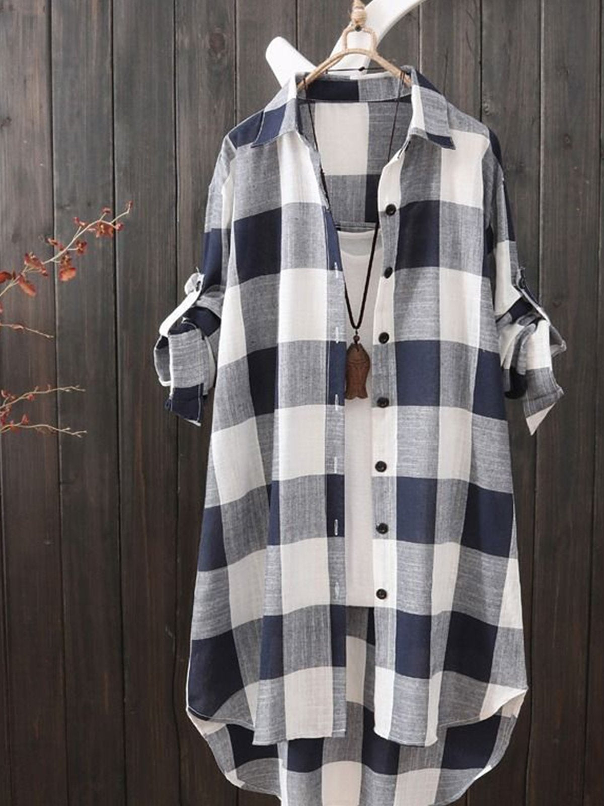 Plus Size Women Loose Long Sleeve Plaid Casual Jacket Shirt Tops