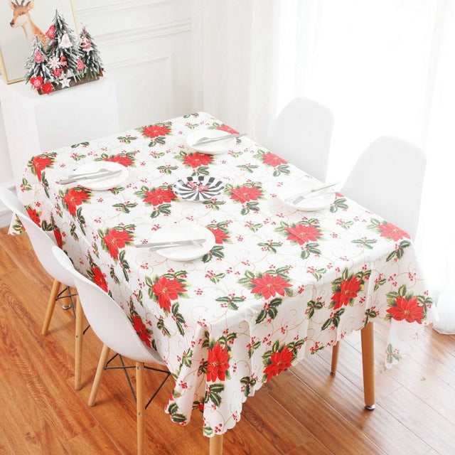 Christmas Linen Cotton Table Decor Nordic Snowflakes Deer Tree Mat Xmas Tablecloth
