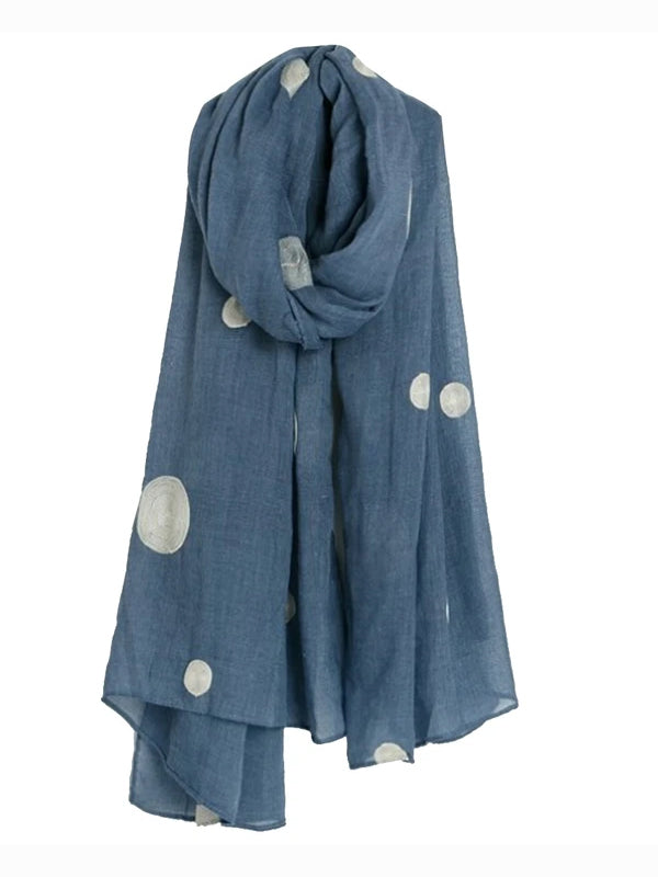 Women's Cotton and Linen Blend Pashmina Scarf Shawl Wrap with Dots Printed