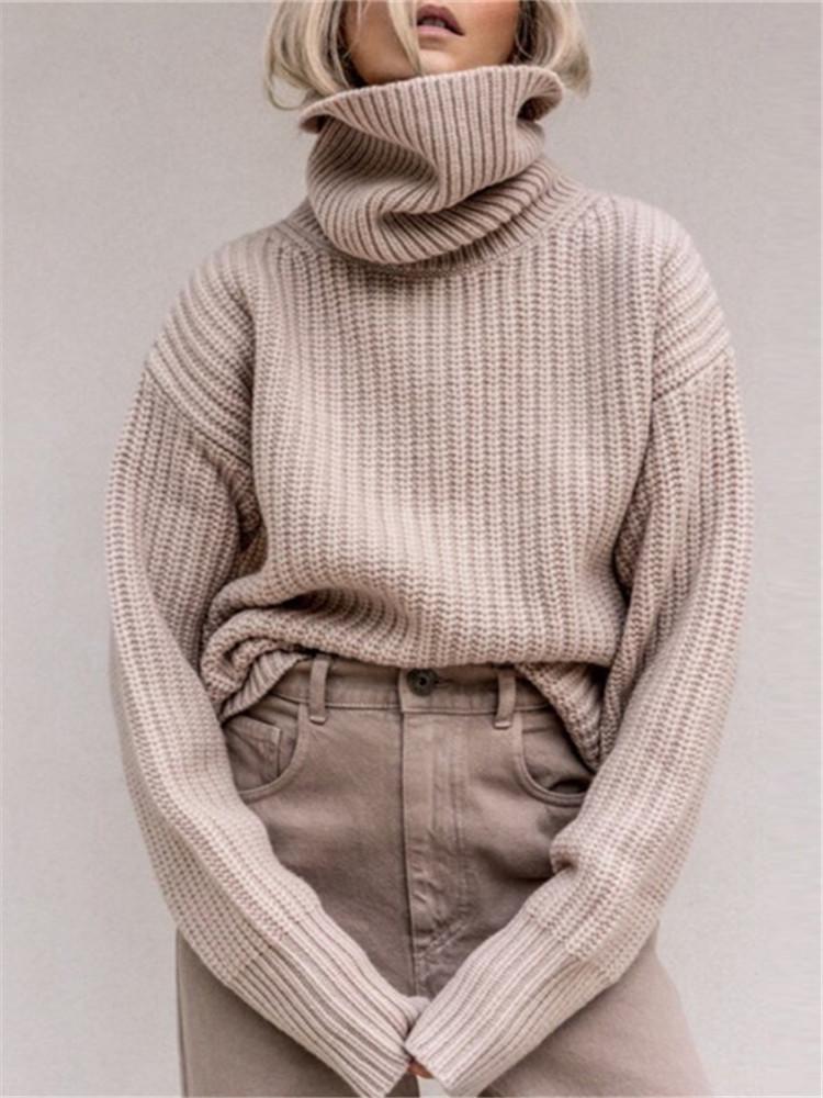 Women's High Collar Solid Color Knit Top