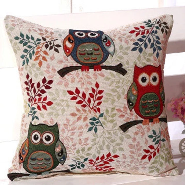 Owl Printed Square Pillow Case