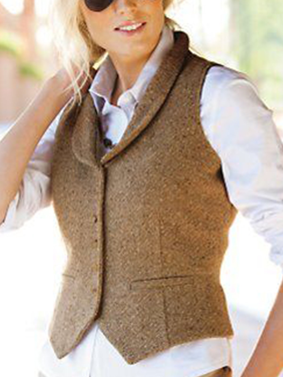 Light Brown Sleeveless Sheath Vests