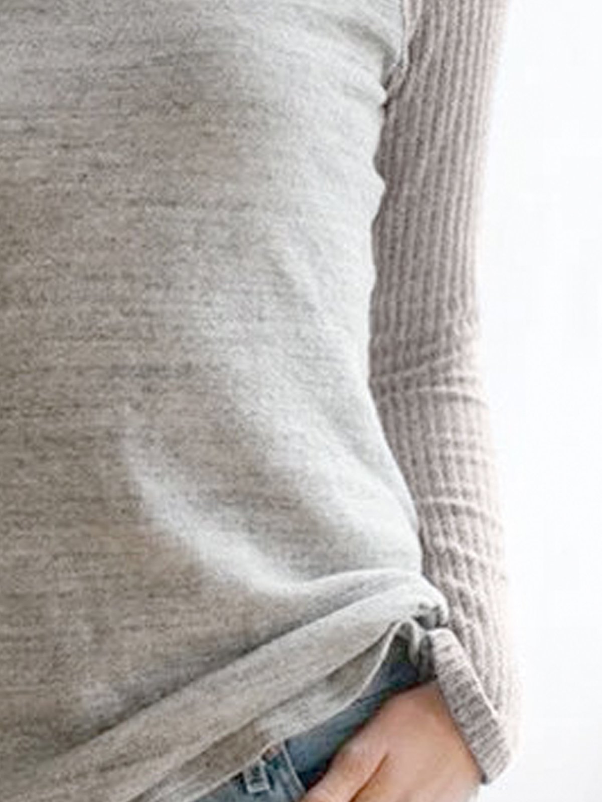 Light Gray Crew Neck Cotton Long Sleeve Shirts & Tops