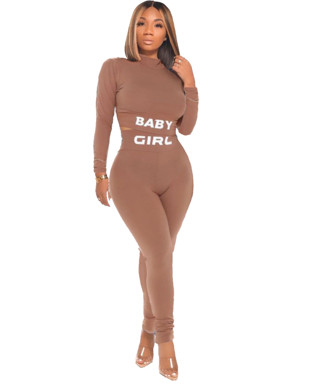 Sports Print Long Sleeve Crop Top and Pants Set