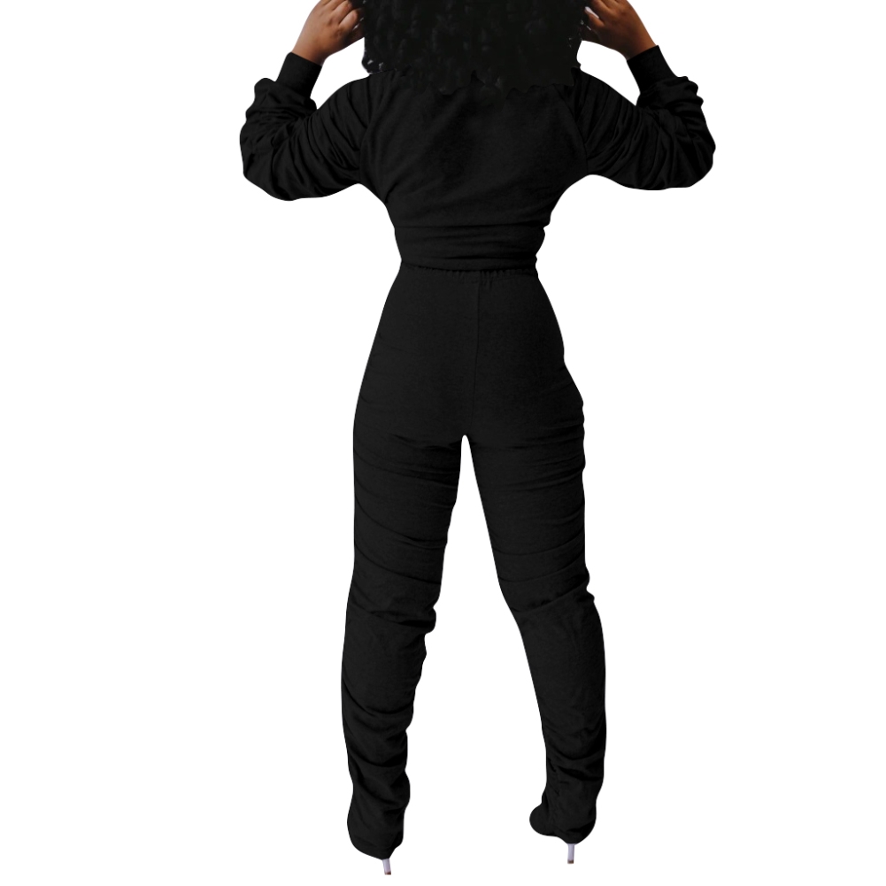 Casual Plain Two Piece Stacked Pants Set