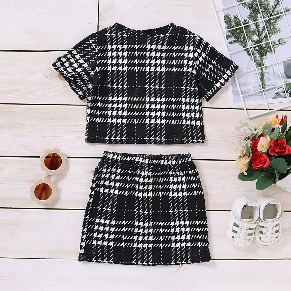 Kids Girl Plaid Print Shirt and Skirt Set