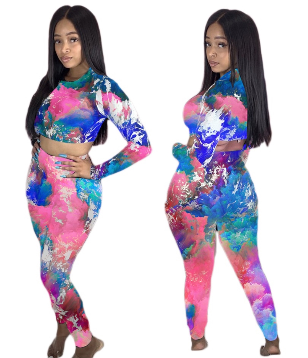 African Tie Dye Crop Top and Pants Set